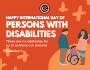  CUSD logo, orange background, three people one in a wheelchair illustrated